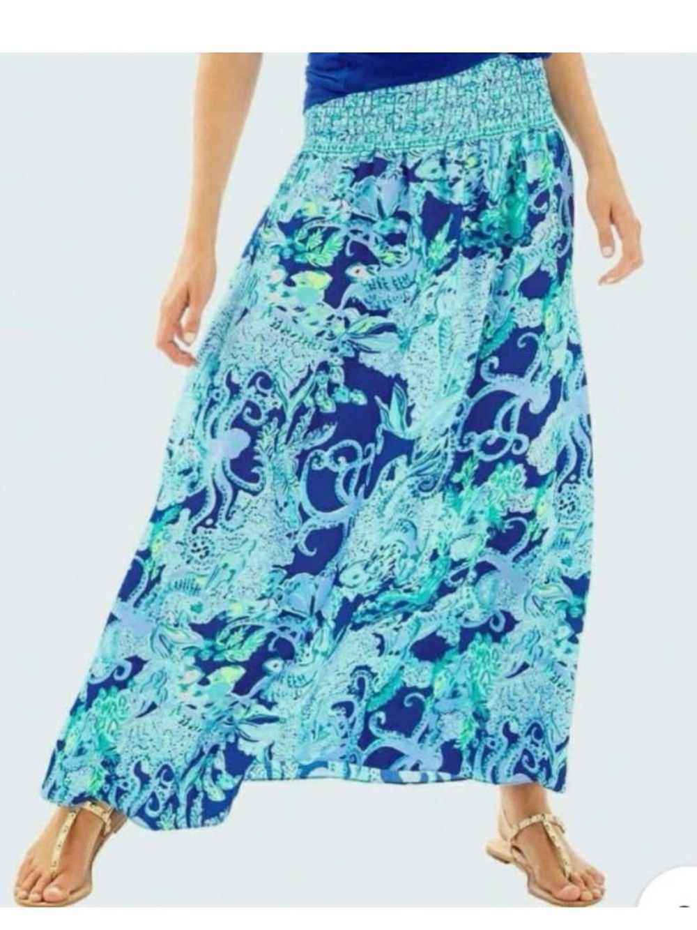 Lilly Pulitzer Blue, Aqua & Green Patterned Smocked Skirt
